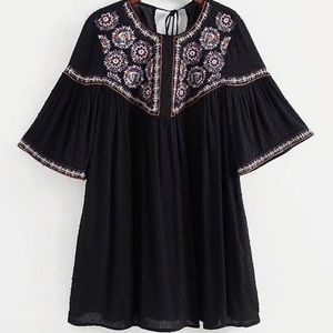 Tassel tie back embroidery dress, black NEVER WORN